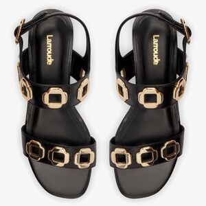 Larroude Milan Flat Black and Gold  Sandals